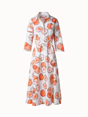Midi Shirt Dress with Floral Carnation Print