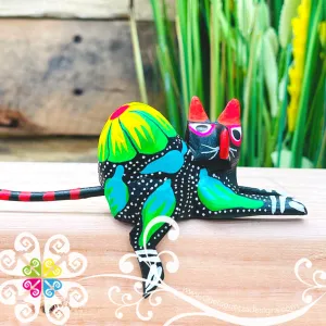 Mini Seated Cat Alebrije Handcarve Wood Decoration Figure
