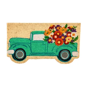 Mint Flower Truck Shaped Coir Mat,2rm668