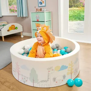 Montessori Ball Pit | Ball Pool |  Thick Inner Floor Mat | 200 FREE balls | 90 x 90 x 30cm | Safari Animals