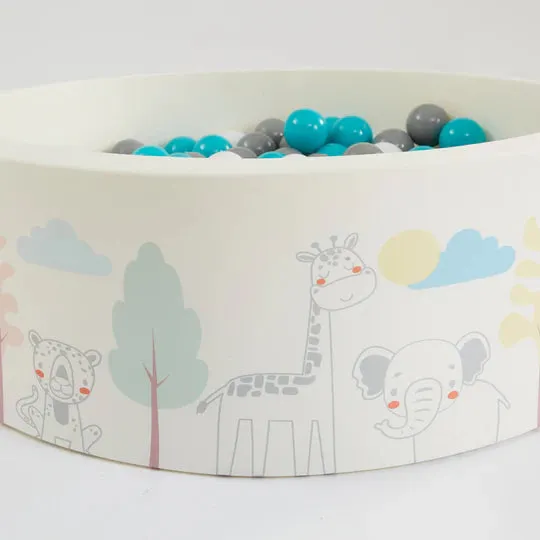 Montessori Ball Pit | Ball Pool |  Thick Inner Floor Mat | 200 FREE balls | 90 x 90 x 30cm | Safari Animals
