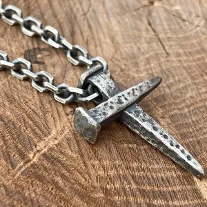 Nail Cross Pendant Necklace | Rustic Silver Cross Necklace