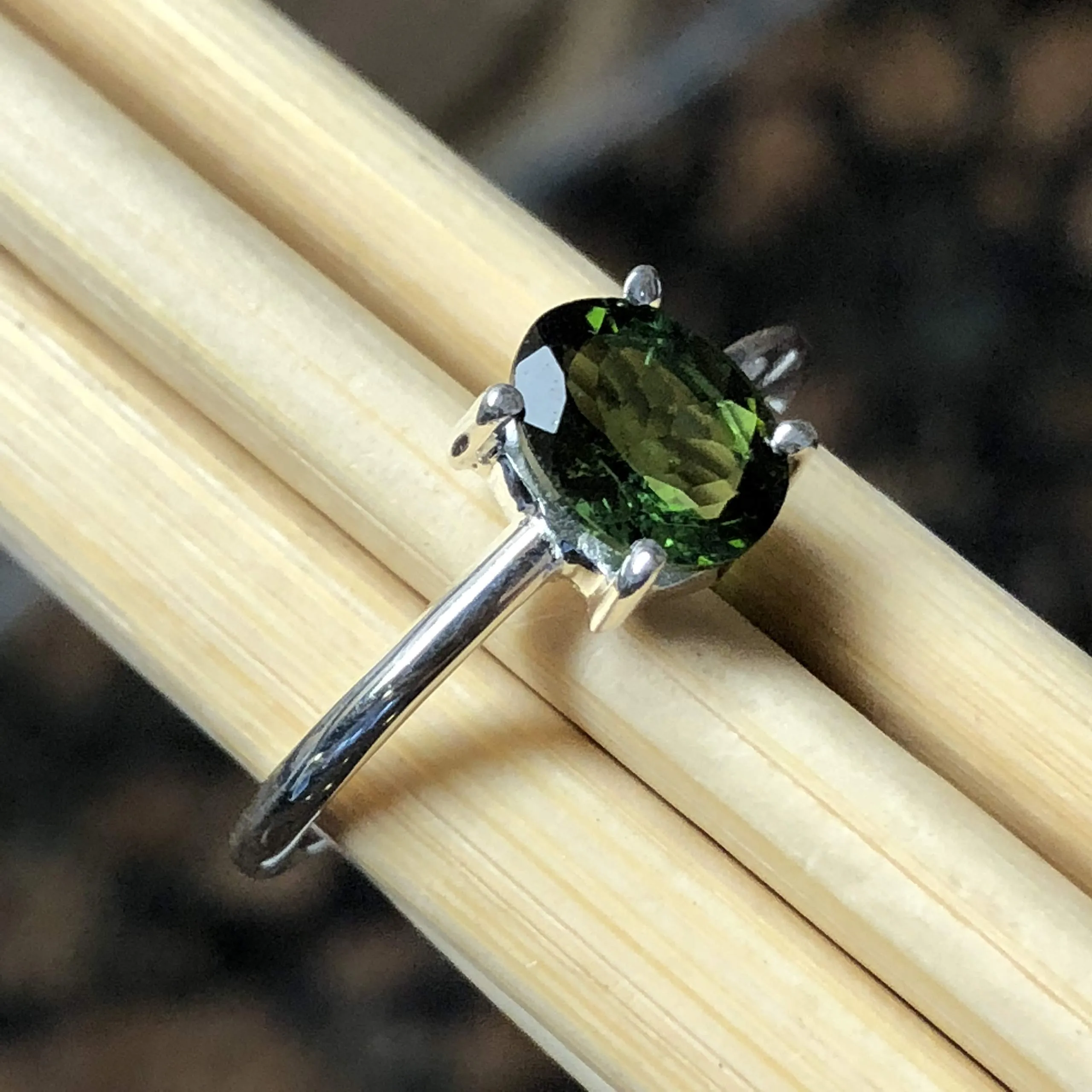 Natural 1ct Green Tourmaline 925 Solid Sterling Silver Engagement Ring Size 7, 8