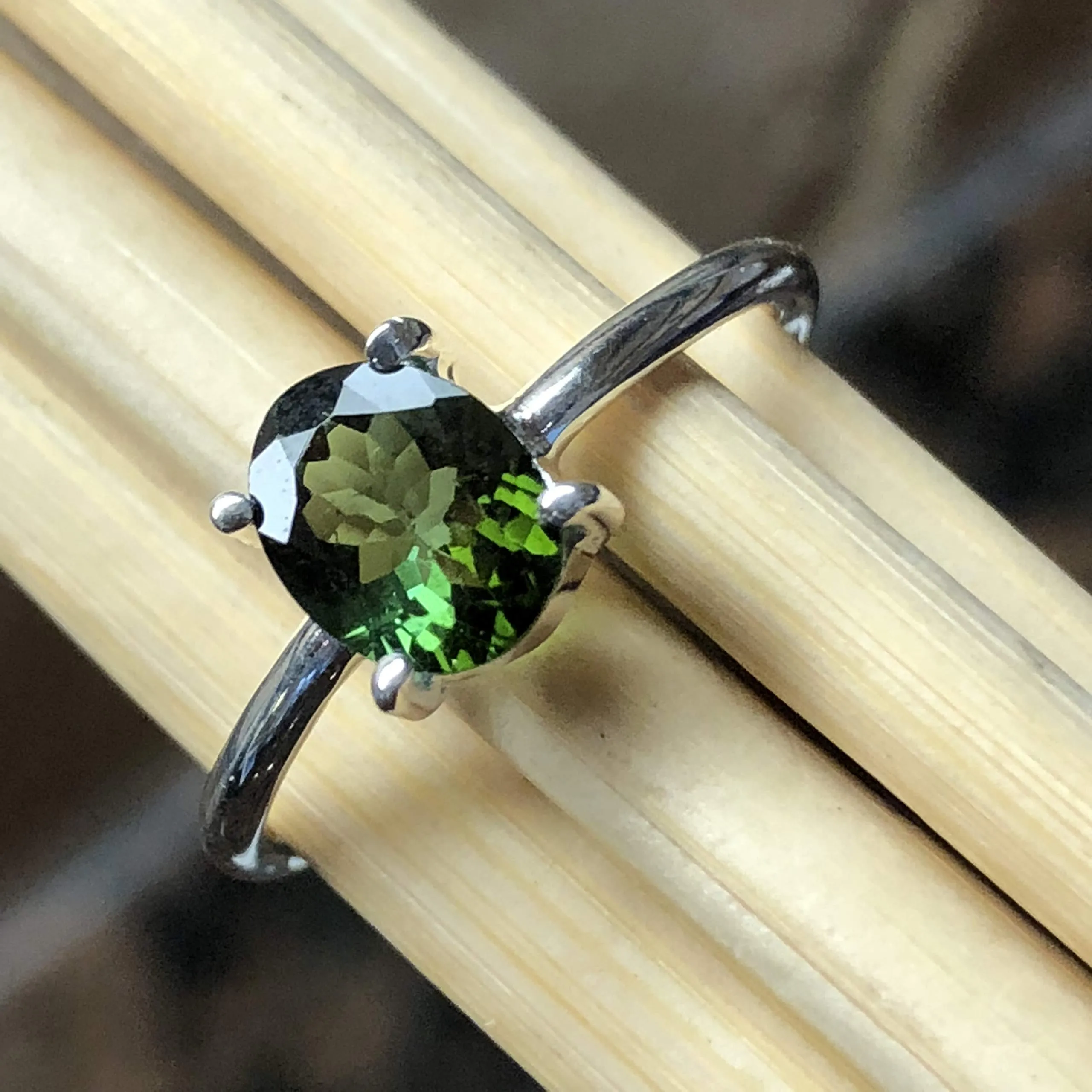 Natural 1ct Green Tourmaline 925 Solid Sterling Silver Engagement Ring Size 7, 8