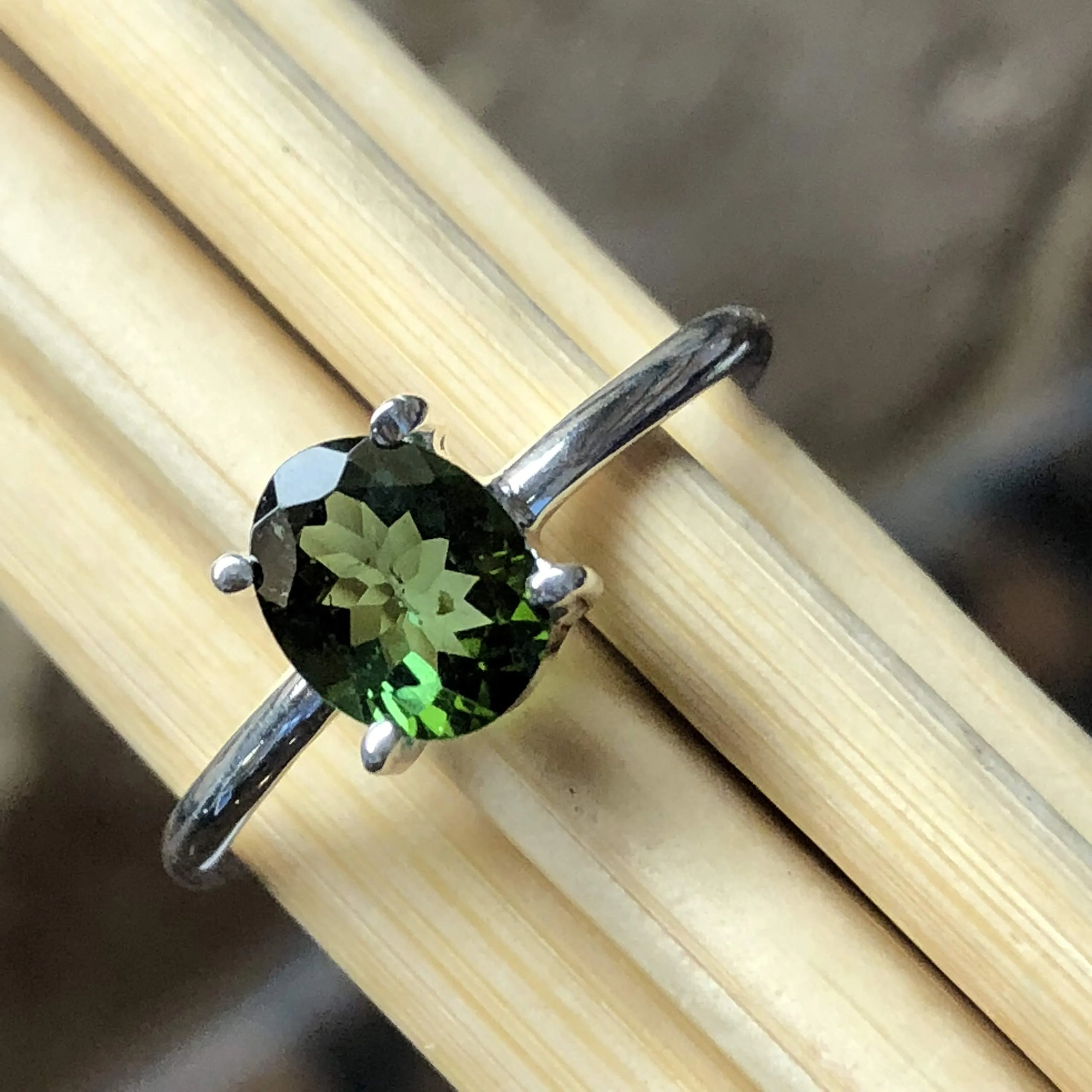 Natural 1ct Green Tourmaline 925 Solid Sterling Silver Engagement Ring Size 7, 8