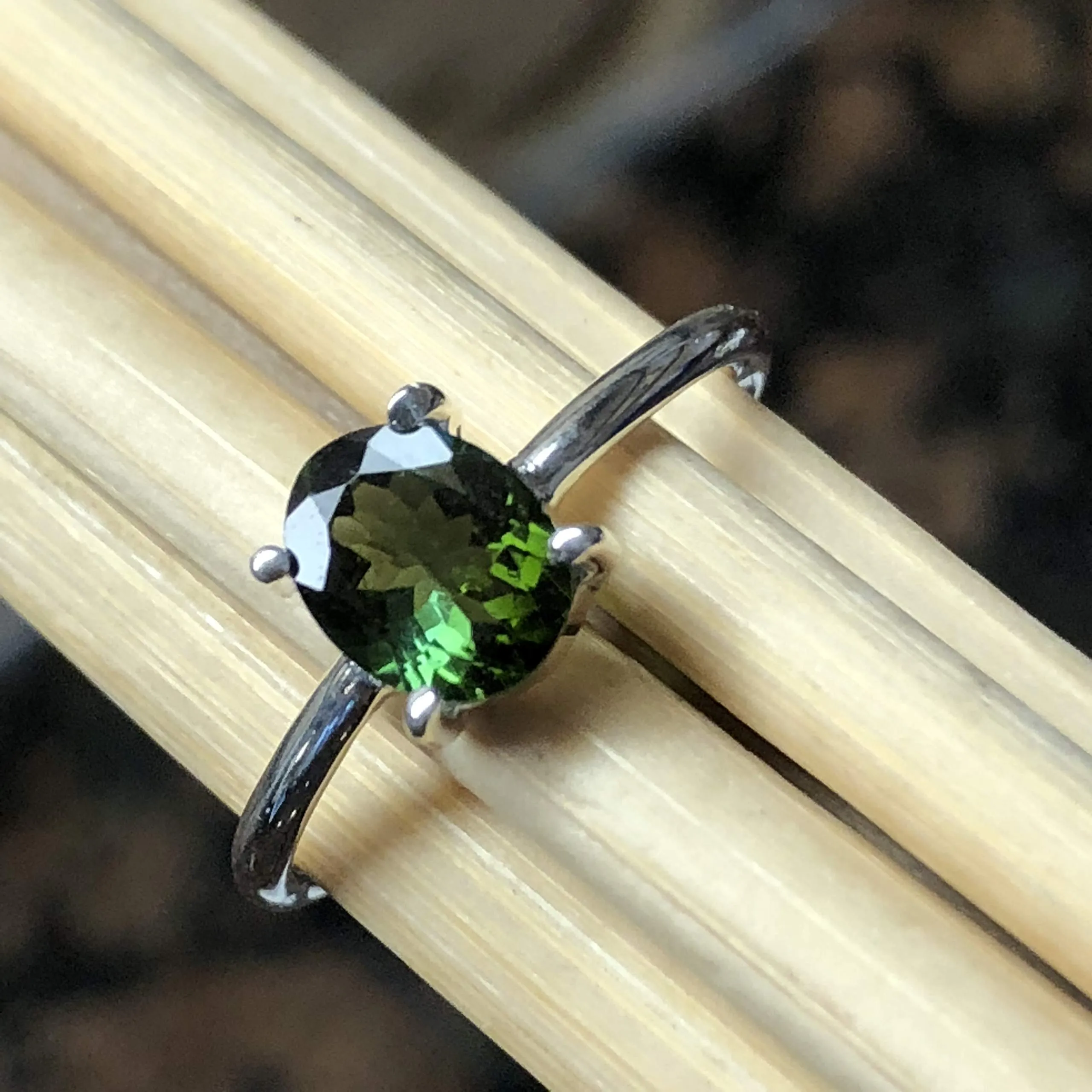 Natural 1ct Green Tourmaline 925 Solid Sterling Silver Engagement Ring Size 7, 8