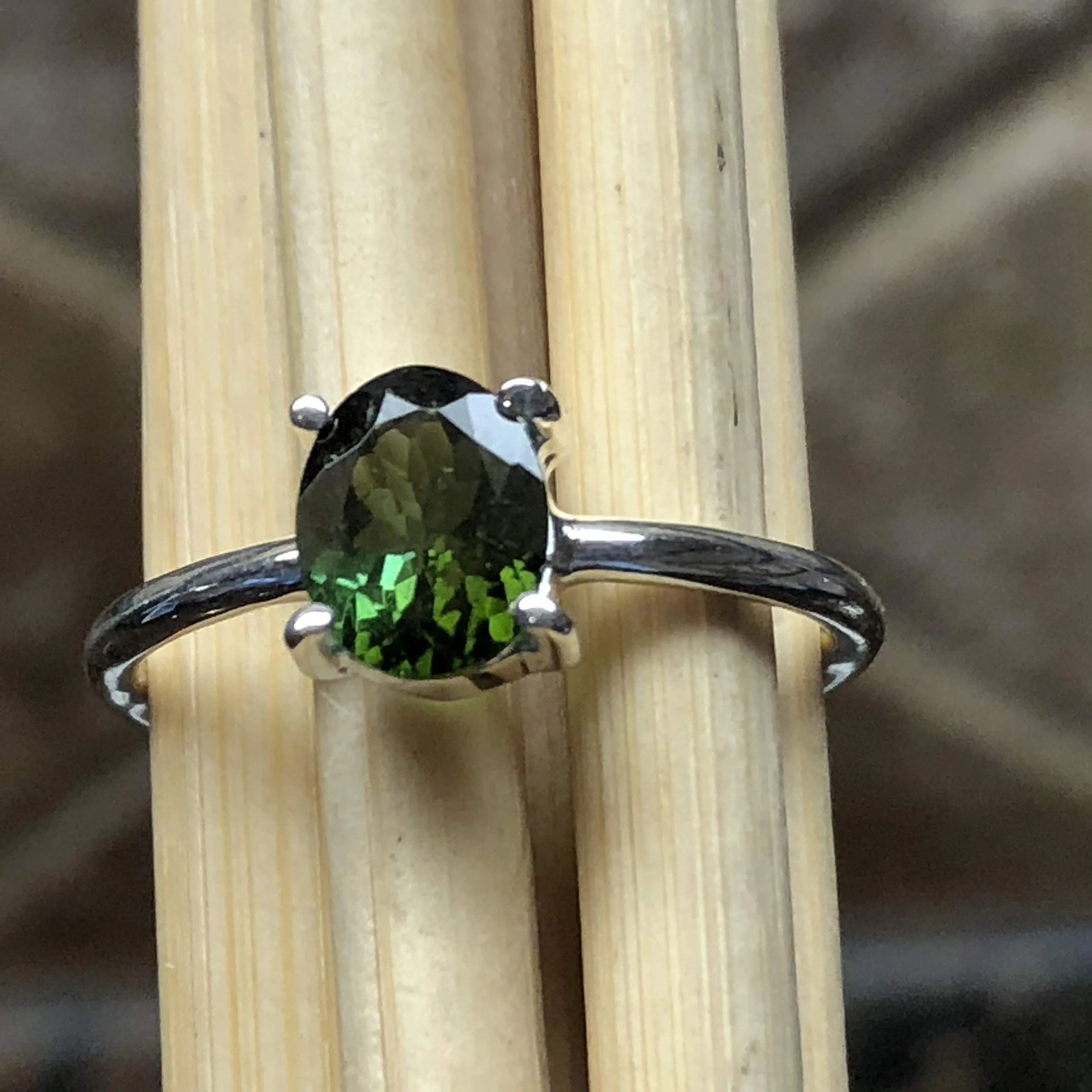 Natural 1ct Green Tourmaline 925 Solid Sterling Silver Engagement Ring Size 7, 8