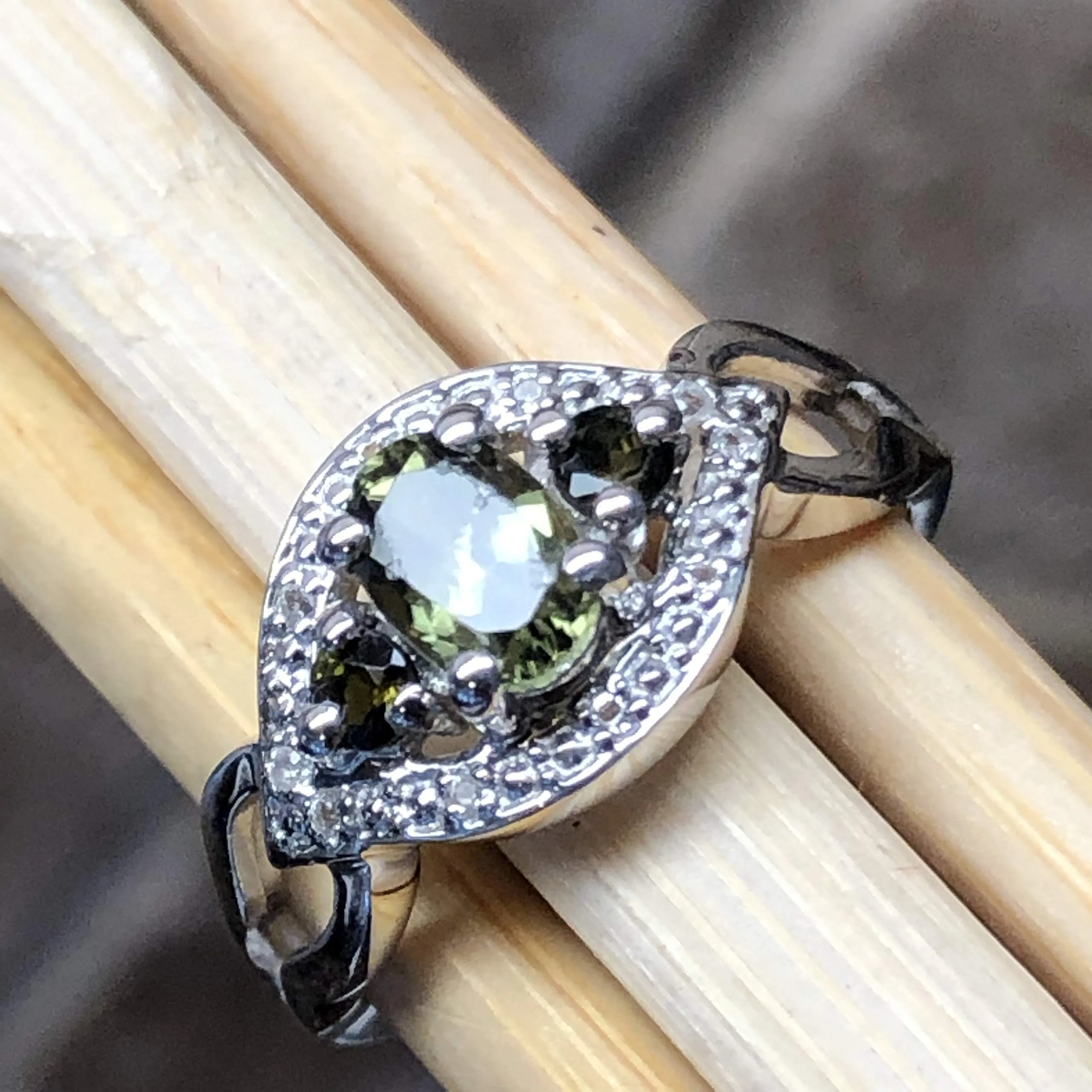 Natural Green Tourmaline 925 Solid Sterling Silver Engagement Ring Size 6, 7, 8, 9