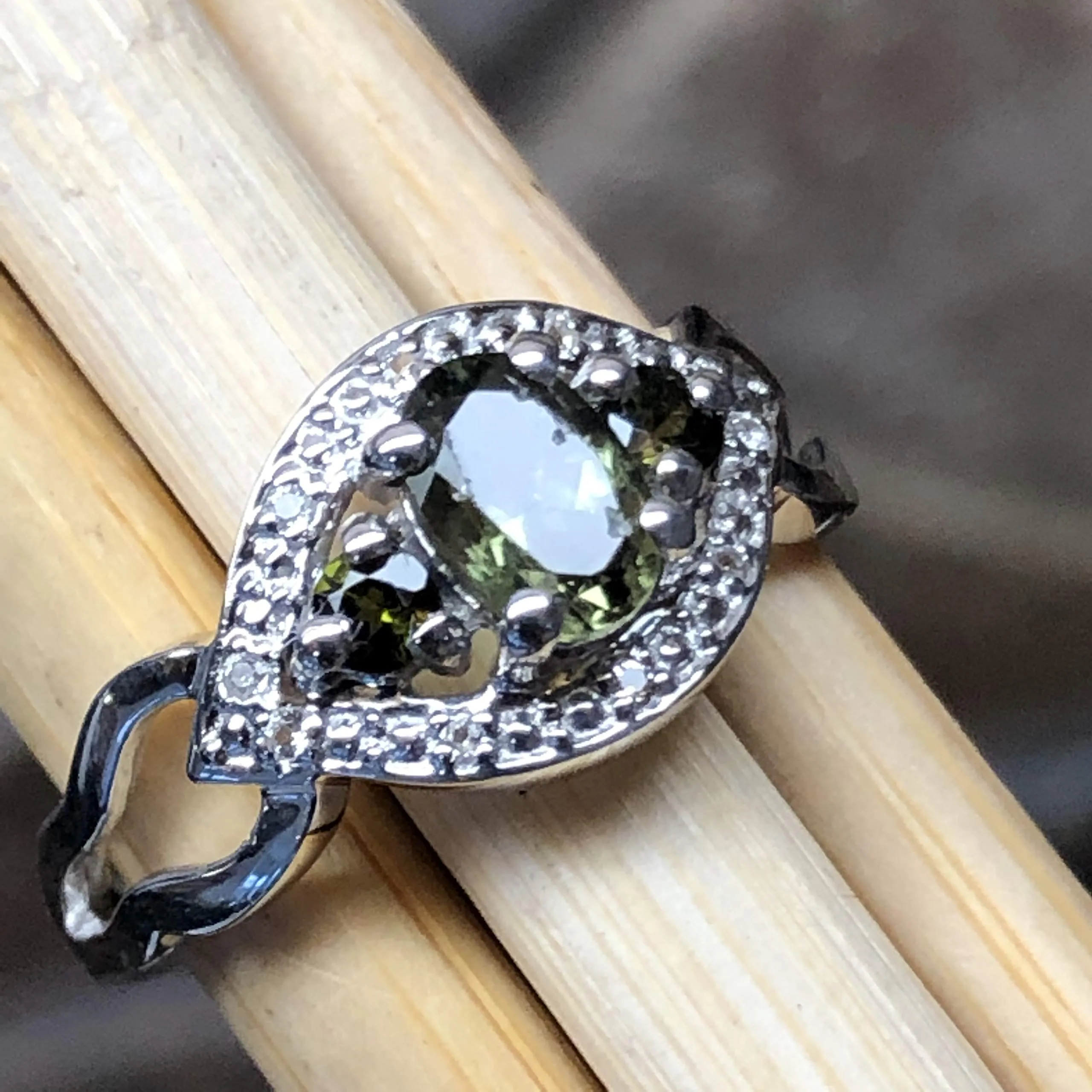 Natural Green Tourmaline 925 Solid Sterling Silver Engagement Ring Size 6, 7, 8, 9