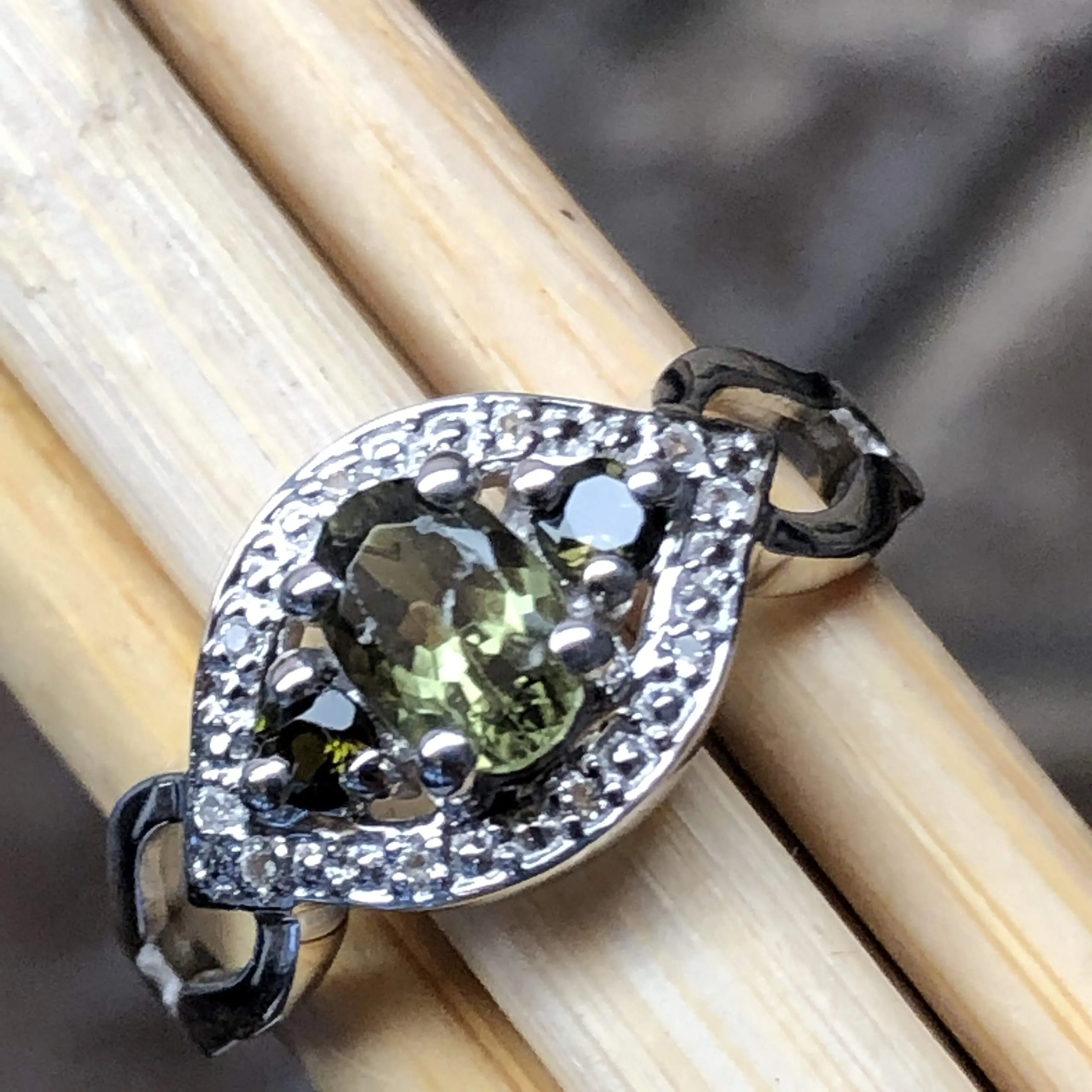 Natural Green Tourmaline 925 Solid Sterling Silver Engagement Ring Size 6, 7, 8, 9