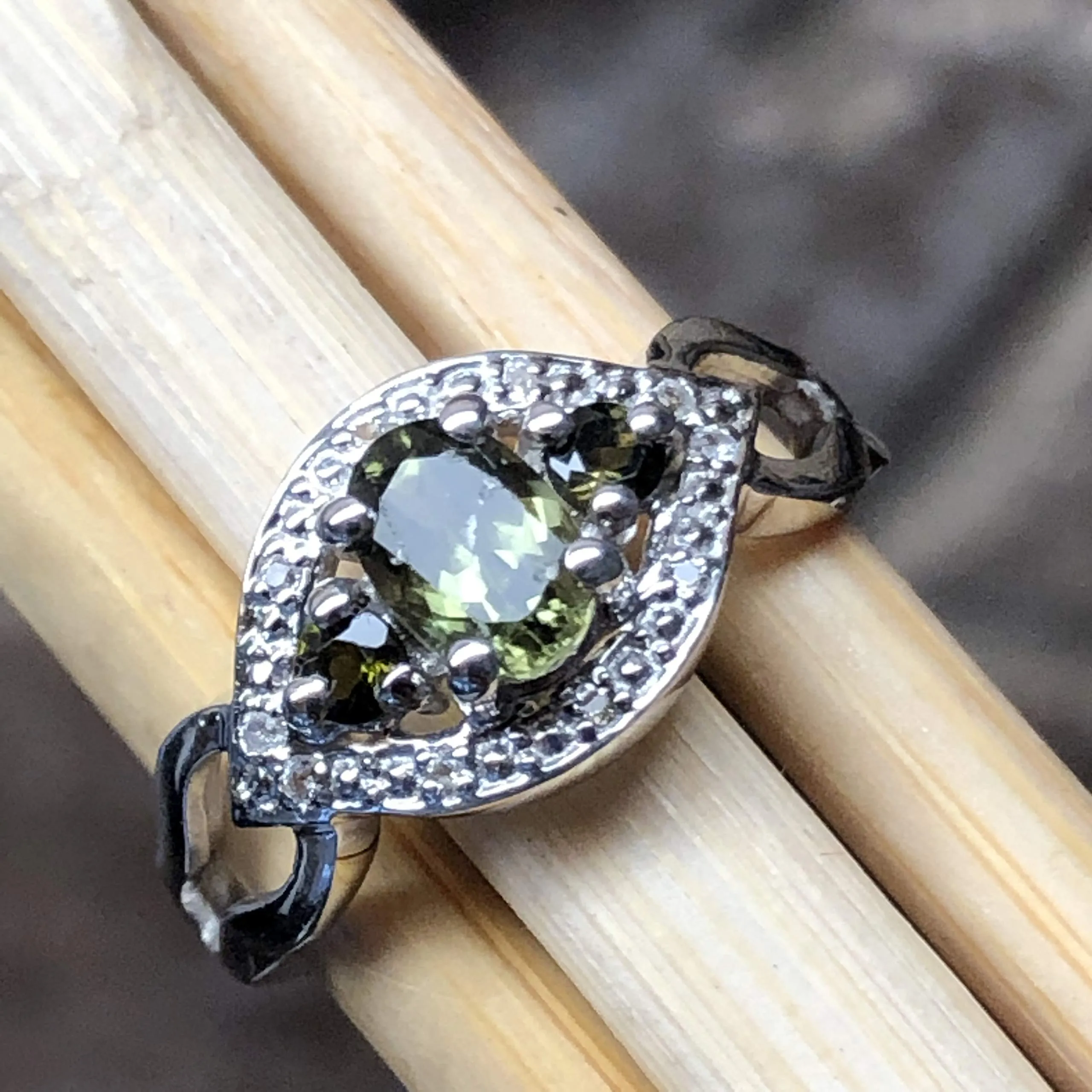 Natural Green Tourmaline 925 Solid Sterling Silver Engagement Ring Size 6, 7, 8, 9