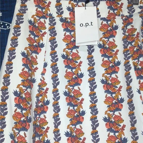NWT NEW O.P.T Floral Ruffled Boho Midi Skirt White Multi Women's Size XS
