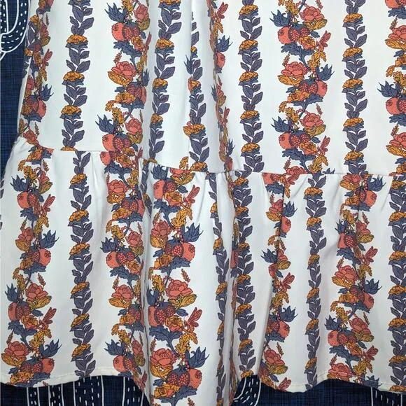 NWT NEW O.P.T Floral Ruffled Boho Midi Skirt White Multi Women's Size XS
