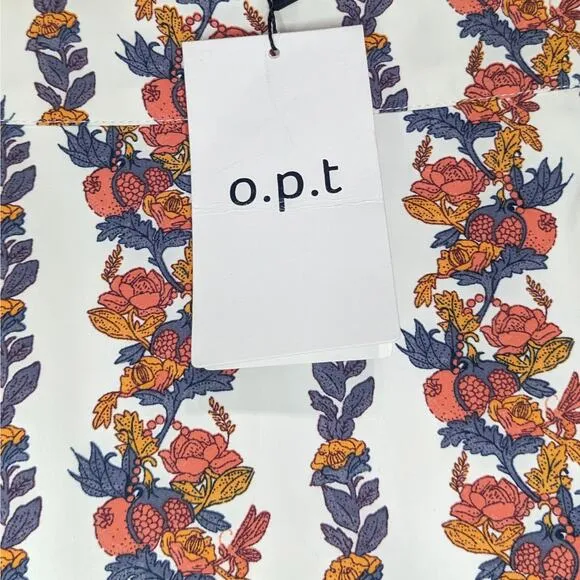 NWT NEW O.P.T Floral Ruffled Boho Midi Skirt White Multi Women's Size XS