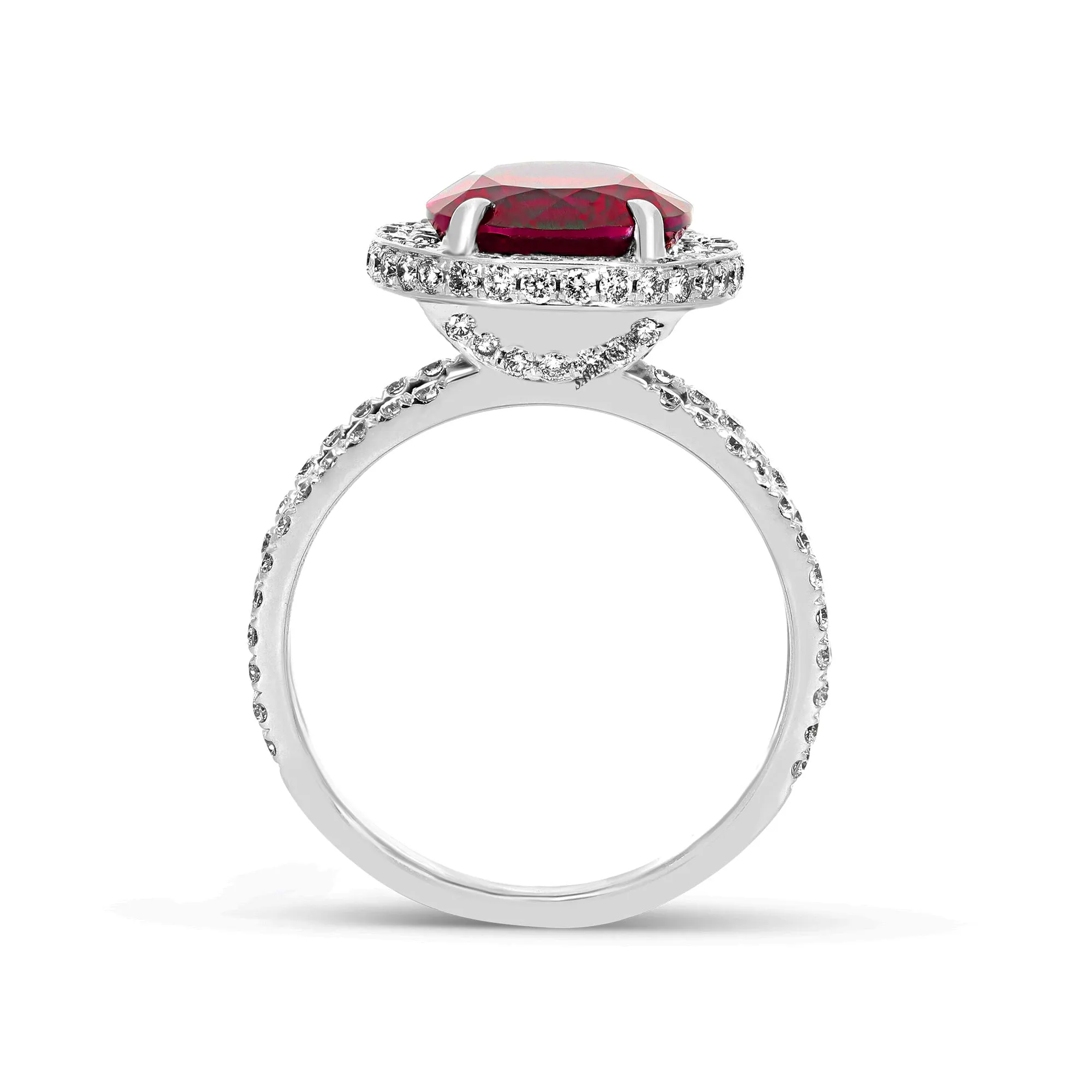 Oval Cut Rhodolite Double Edge Halo & Split Shank Ring