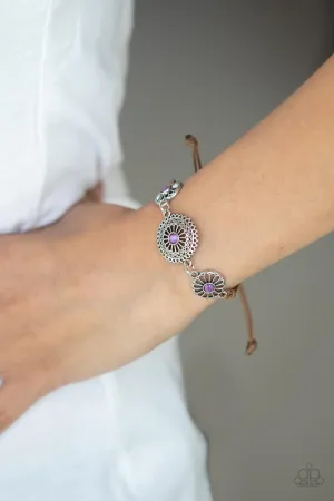 Paparazzi " Bohemian Botany " Silver Metal & Purple Cats Eye Floral Adjustable Bracelet