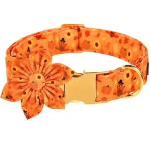 Personalized Pumpkin Dog Collar with Bowtie flower | Customized Autumn Collar for Dogs
