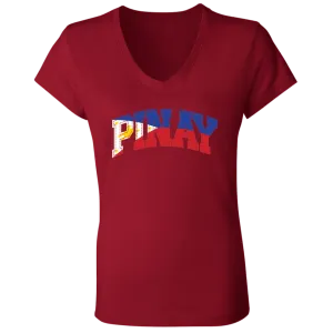 Pinay with Flag Embedded Ladies' Jersey V-Neck T-Shirt
