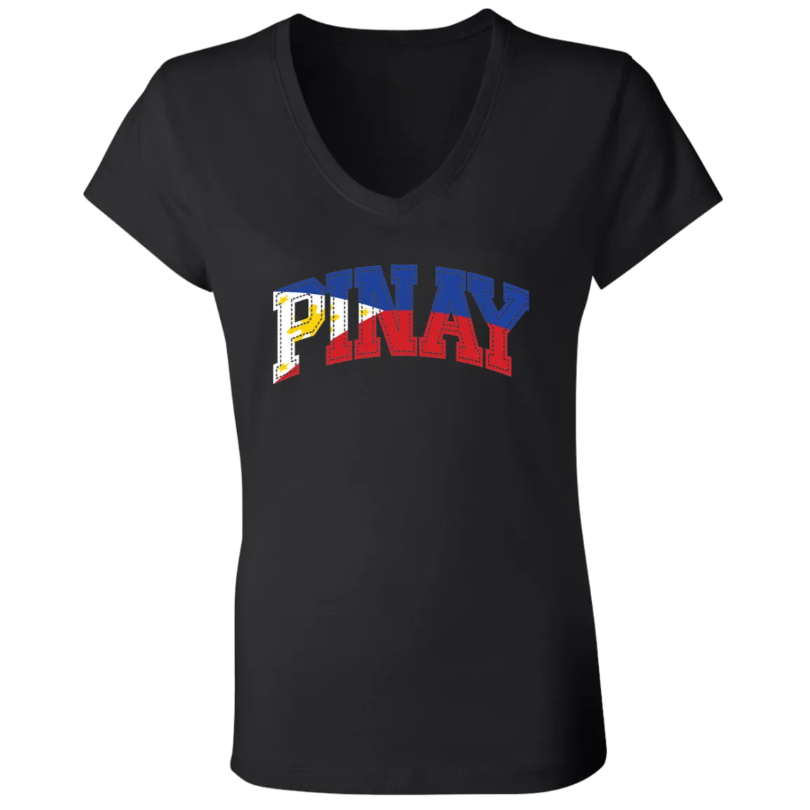 Pinay with Flag Embedded Ladies' Jersey V-Neck T-Shirt