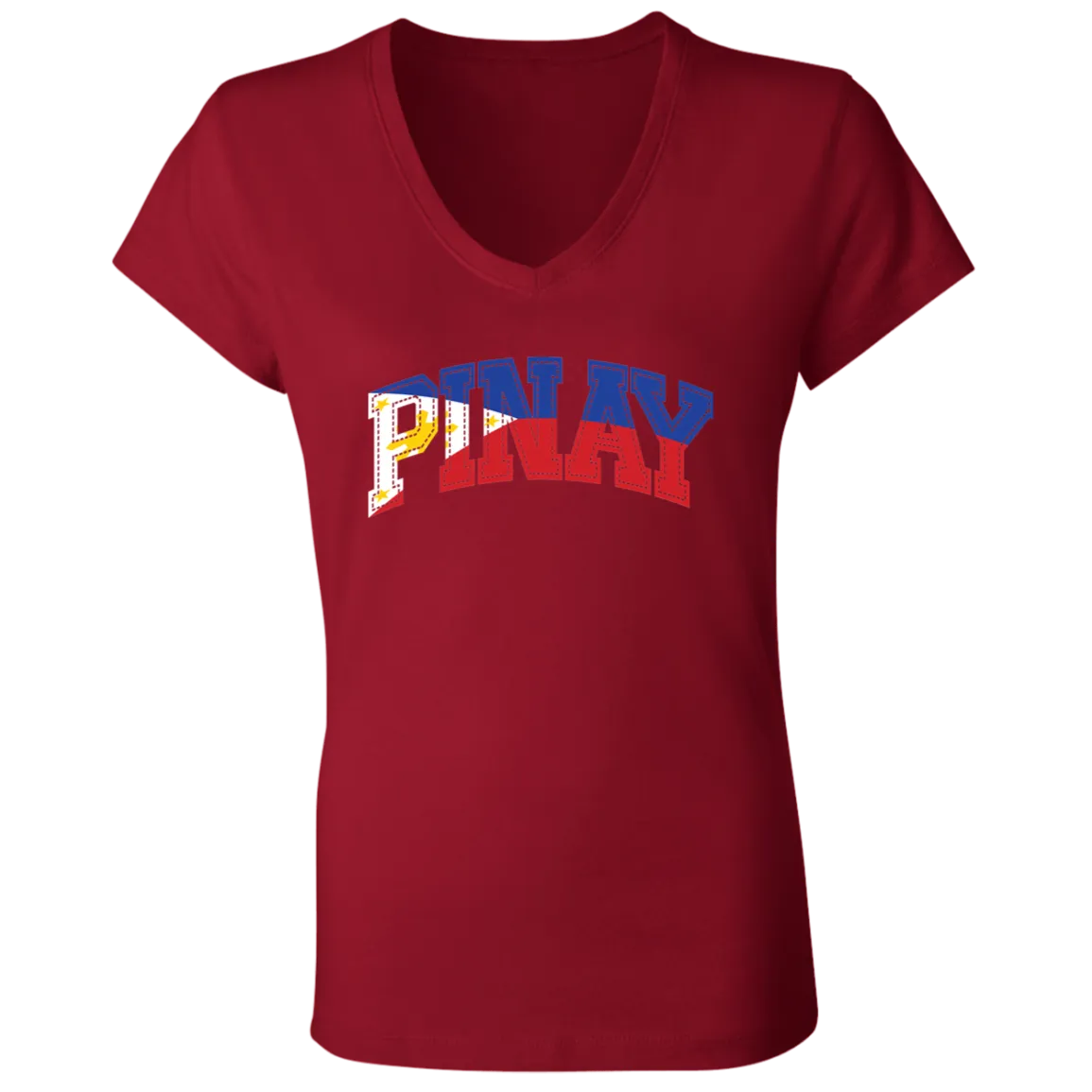Pinay with Flag Embedded Ladies' Jersey V-Neck T-Shirt