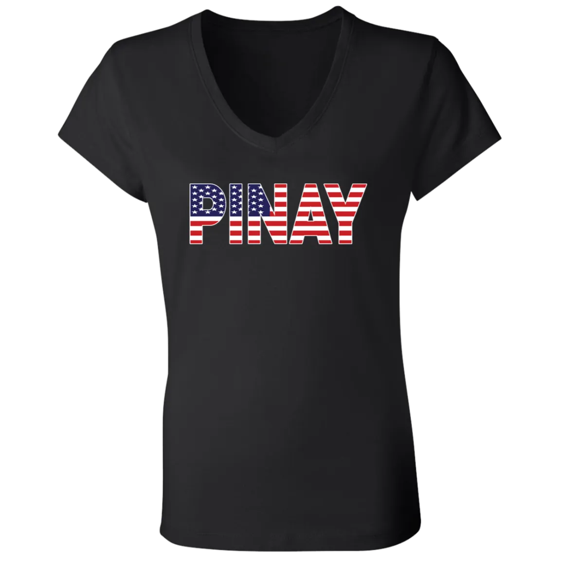Pinay with US Flag Embedded Ladies' Jersey V-Neck T-Shirt