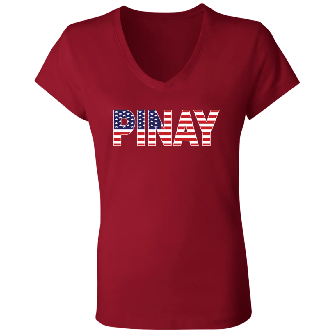 Pinay with US Flag Embedded Ladies' Jersey V-Neck T-Shirt