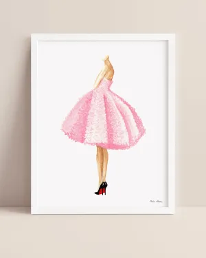 Pink Dress Fashion Illustration Watercolor Art Print