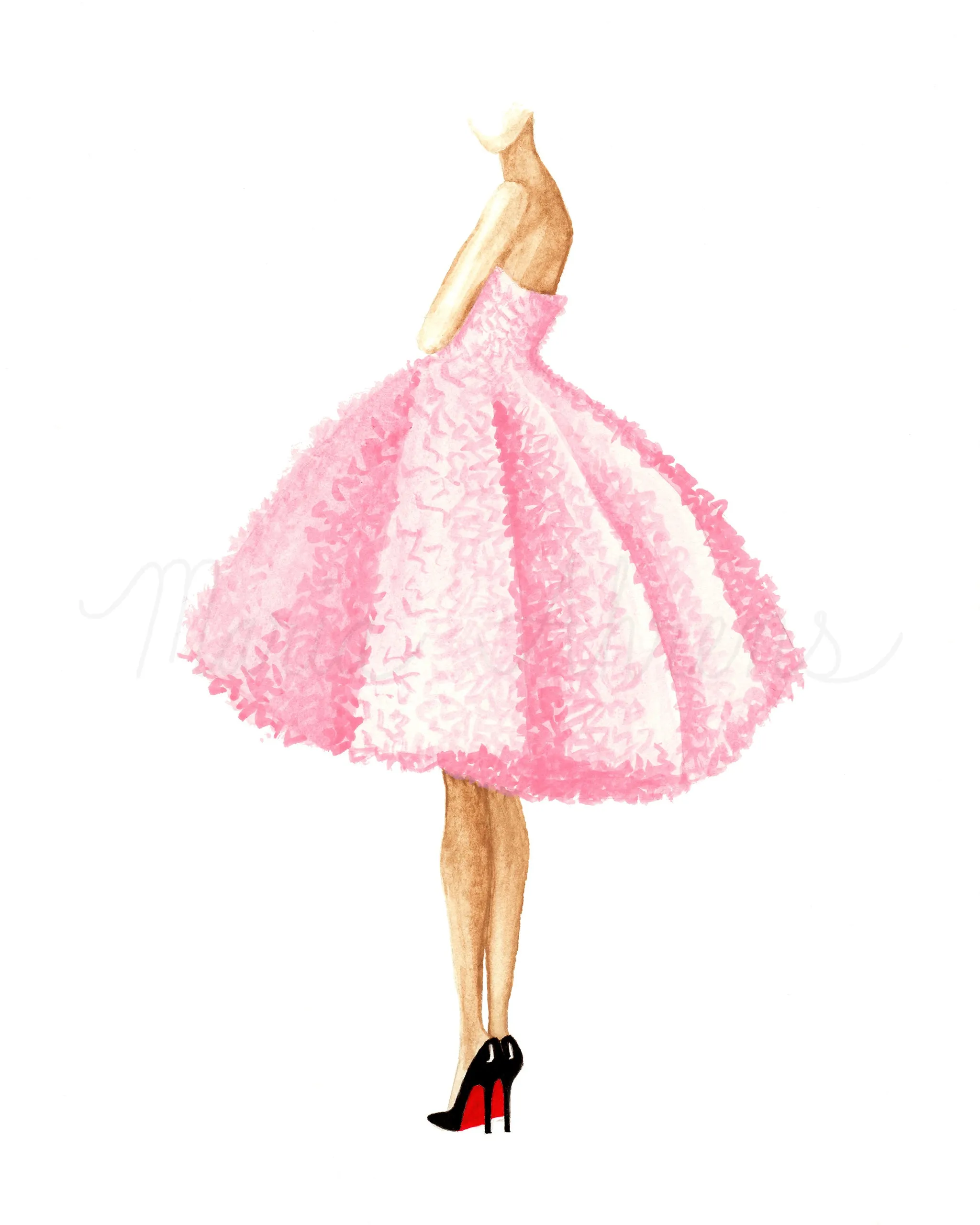 Pink Dress Fashion Illustration Watercolor Art Print