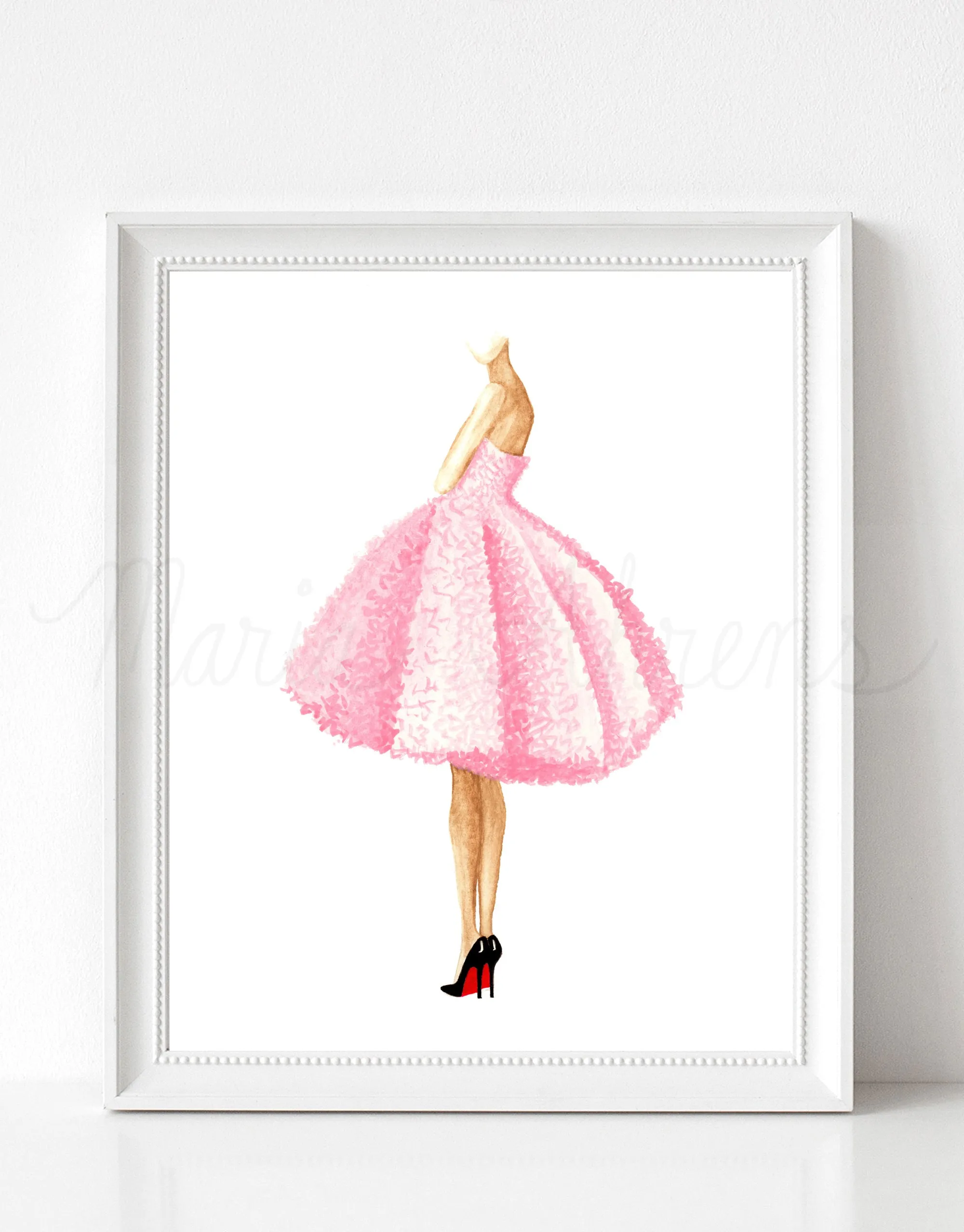 Pink Dress Fashion Illustration Watercolor Art Print
