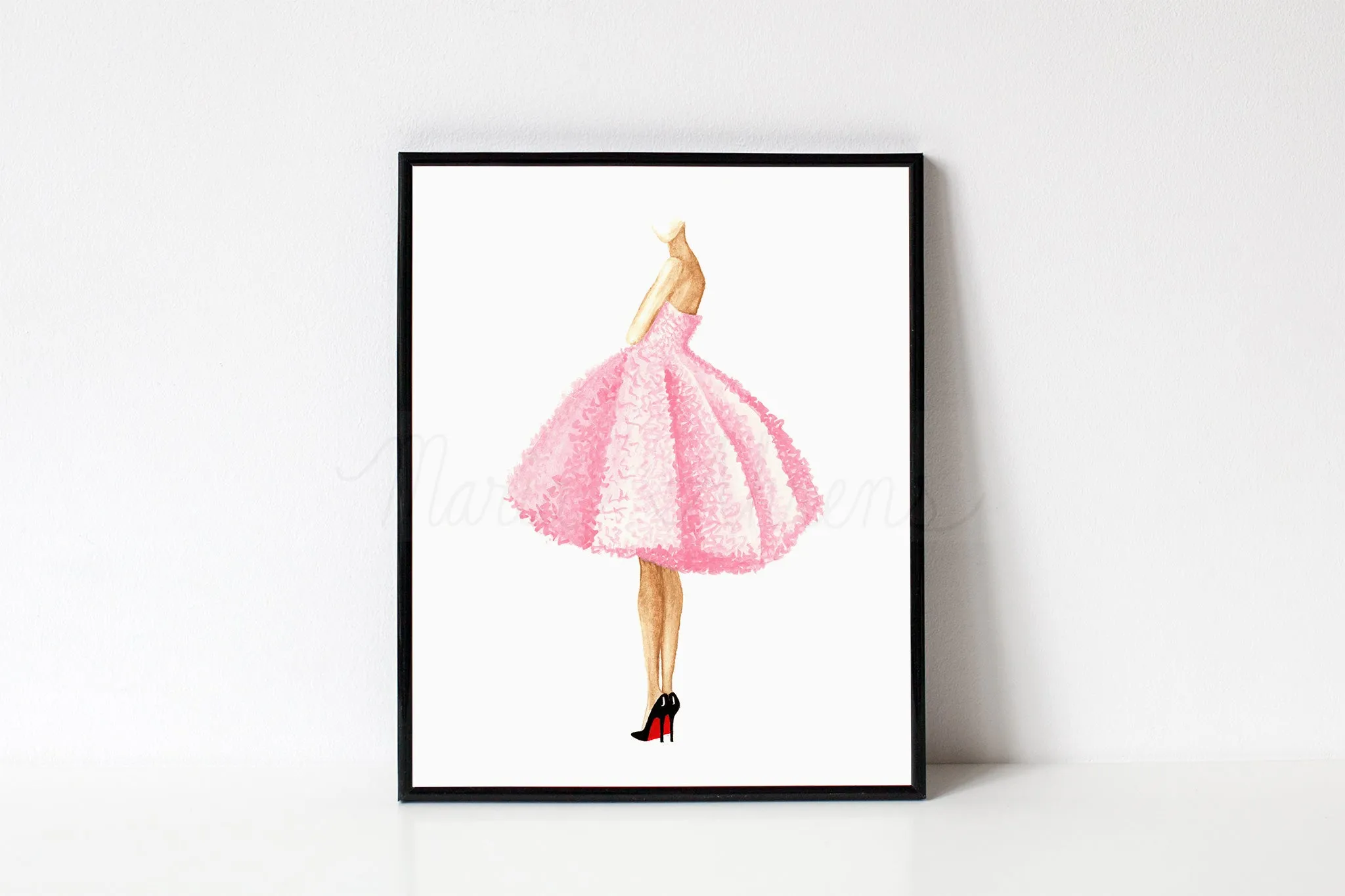 Pink Dress Fashion Illustration Watercolor Art Print