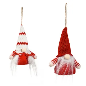Plush Holiday Gnome Ornament, 2 Asst, 6 of each, 12 Piece Total in wooden tray,p1344122