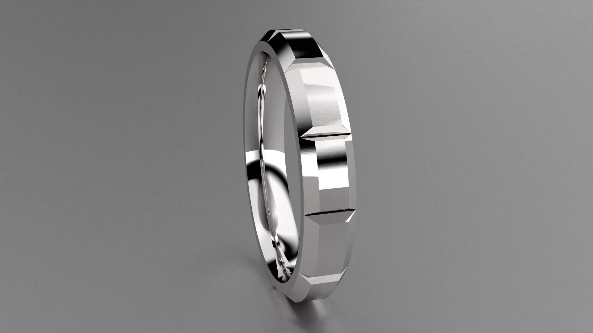 Polished Sterling Silver 4mm Beveled Edge Segmented Wedding Band