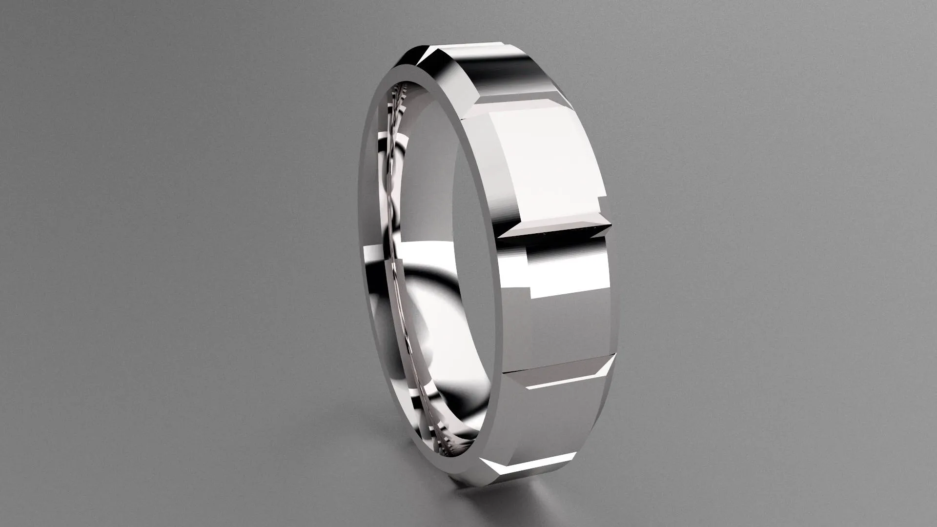 Polished Sterling Silver 6mm Beveled Edge Segmented Wedding Band