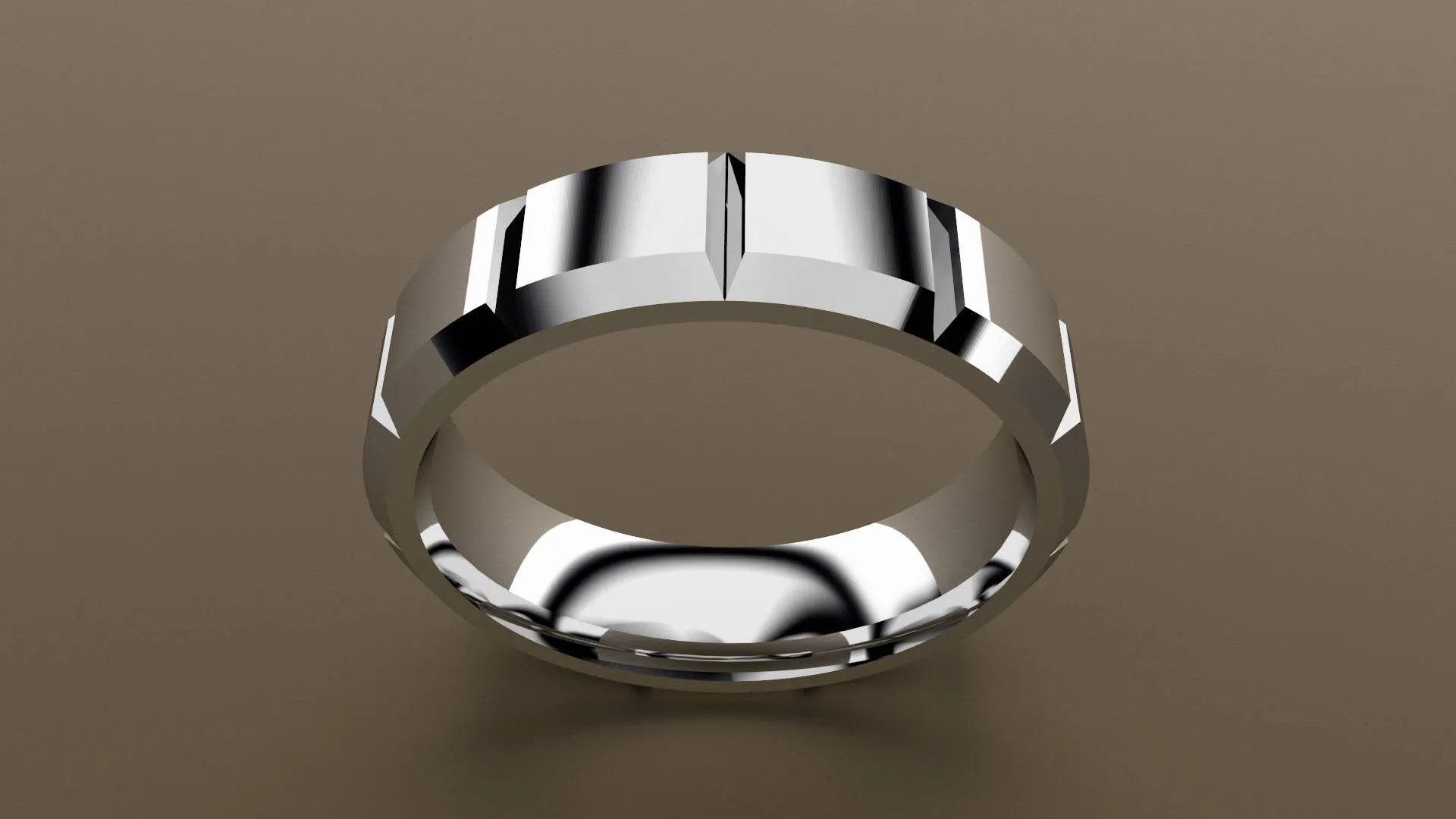 Polished White Gold 6mm Beveled Edge Segmented Wedding Band