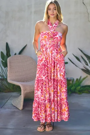 Printed Smocked Ruffle Maxi Dress by Davi and Dani