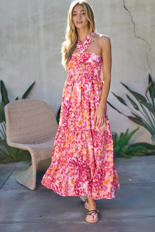 Printed Smocked Ruffle Maxi Dress by Davi and Dani
