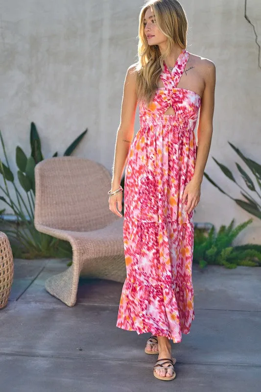 Printed Smocked Ruffle Maxi Dress by Davi and Dani
