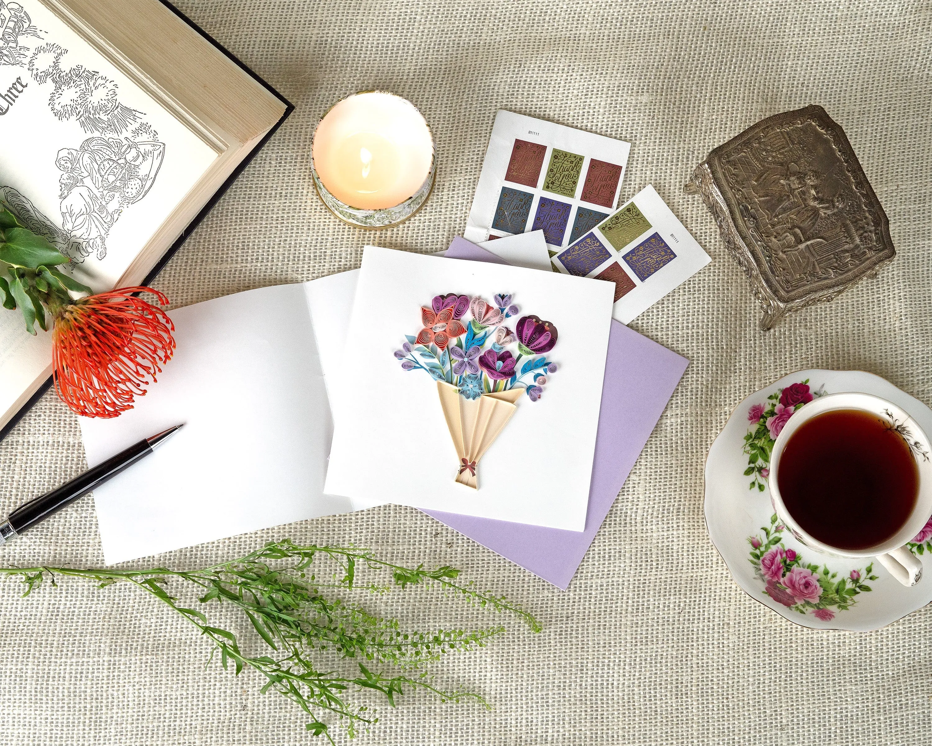 Quilled Playful Flower Bouquet Greeting Card