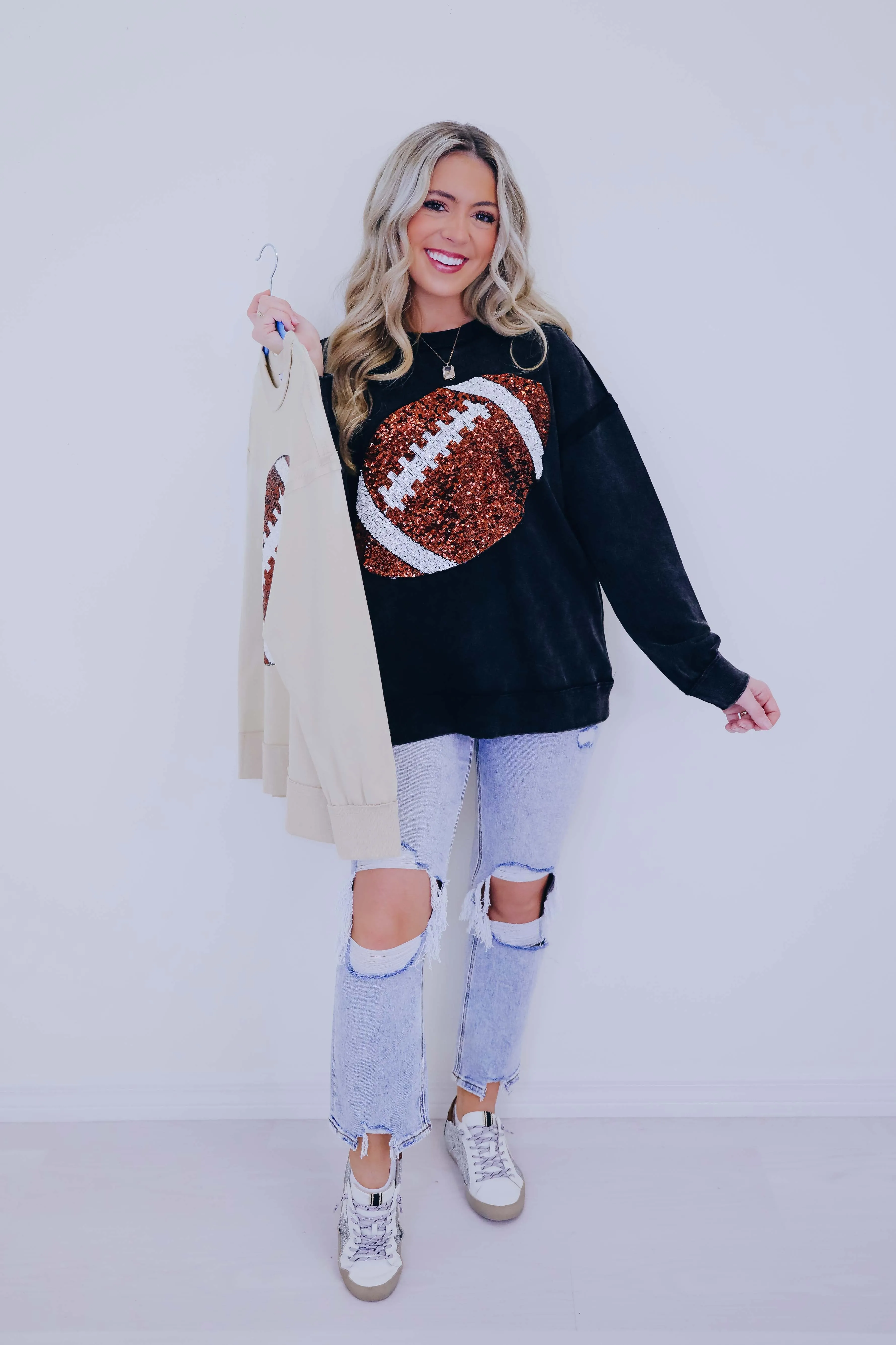 "Fall Means Football" Sequin Pullover Top - 2 Colors