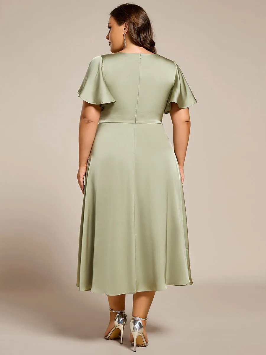 Rebecca light olive satin dress with sleeve Express NZ Wide