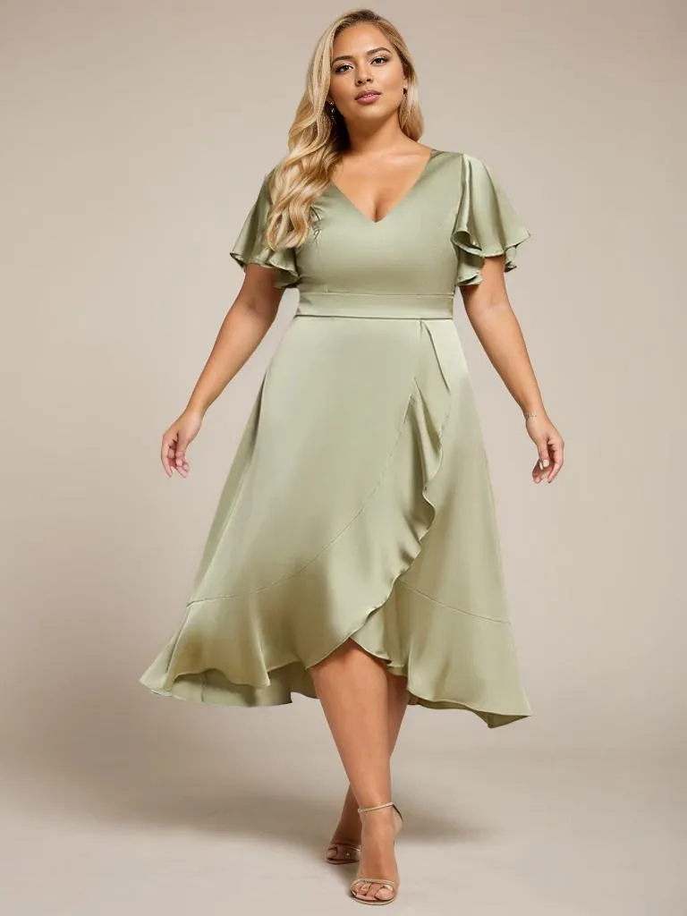 Rebecca light olive satin dress with sleeve Express NZ Wide
