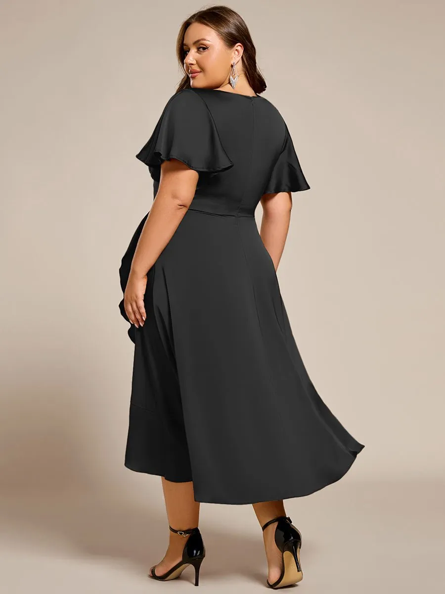 Rebecca satin ruffle dress with short flutter sleeves