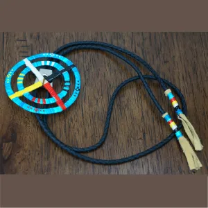 Red Cloud Quillwork - Medicine Wheel Bolo Tie - Sky Blue