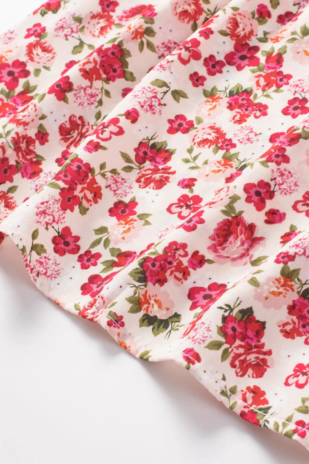 Red Floral Print Ruffled Mock Neck Sleeveless Top