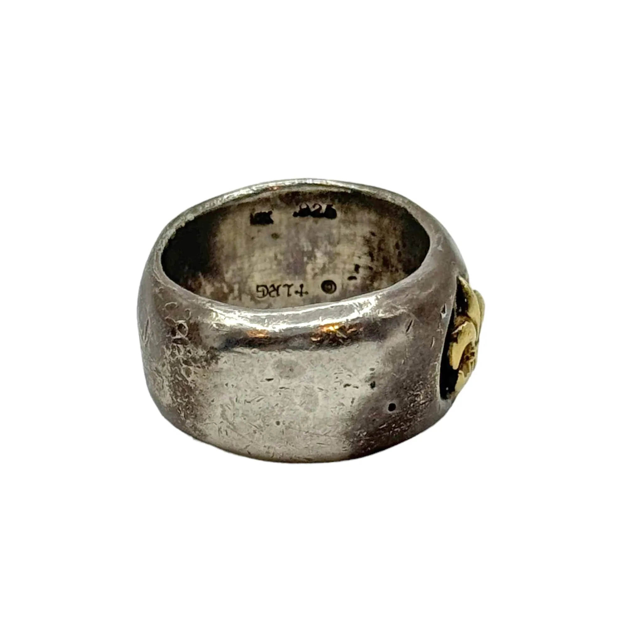 RING Hammered/Distressed 18K Gold & Sterling Silver with Fleur de Lis