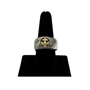 RING Hammered/Distressed 18K Gold & Sterling Silver with Fleur de Lis