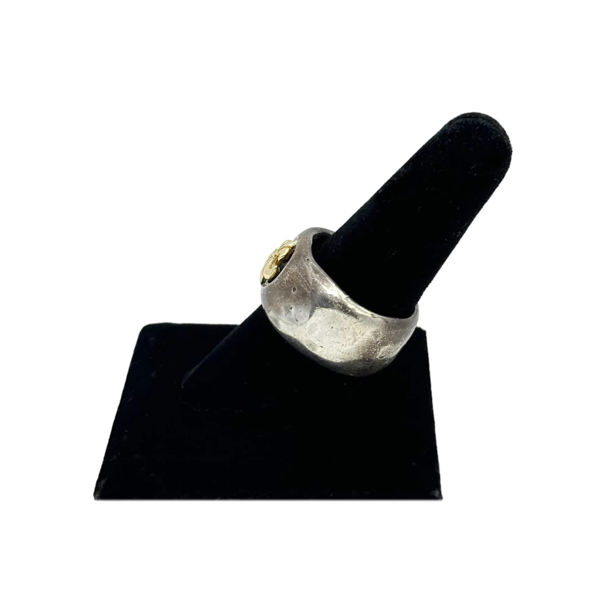 RING Hammered/Distressed 18K Gold & Sterling Silver with Fleur de Lis