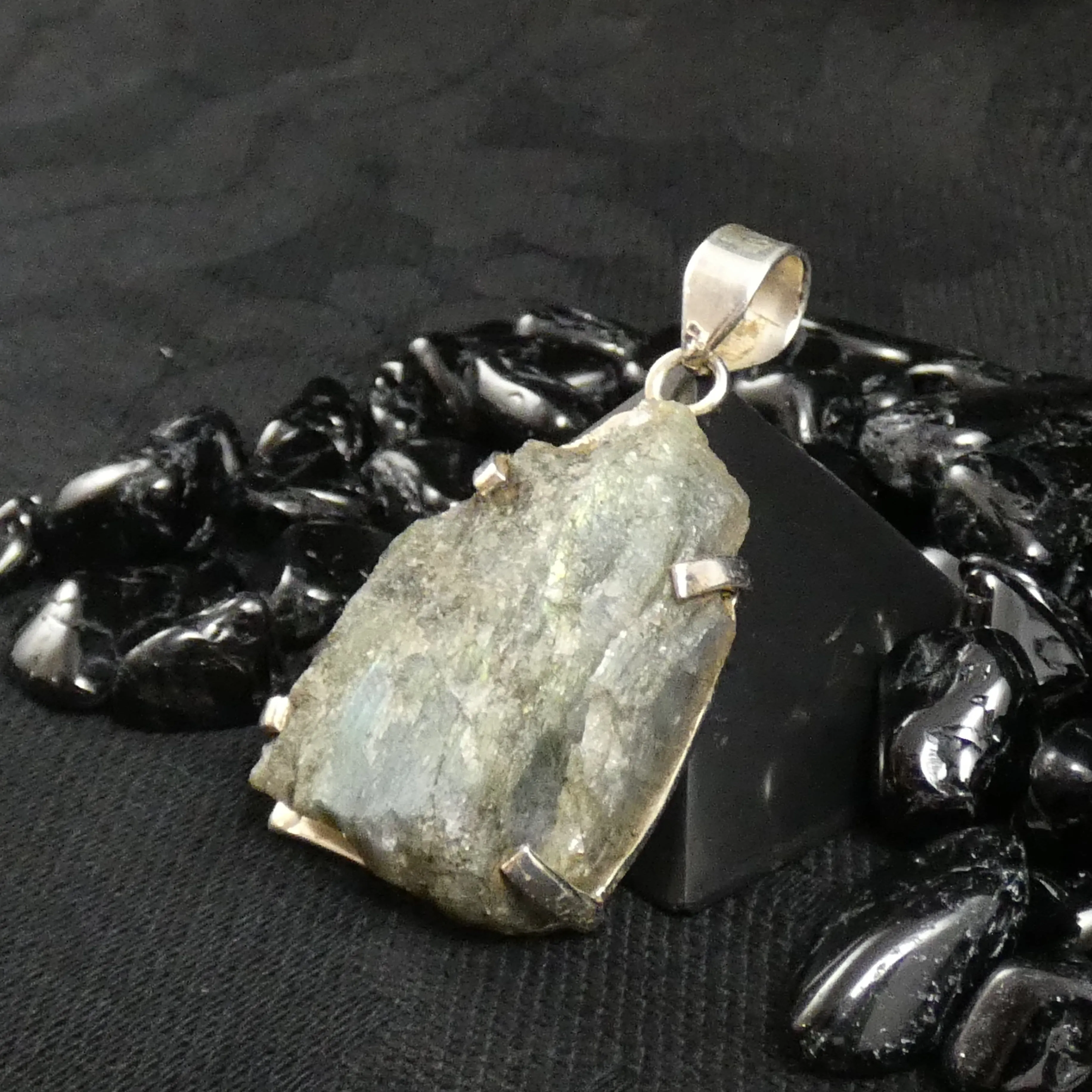 Rough Labradorite in Silver Pendant