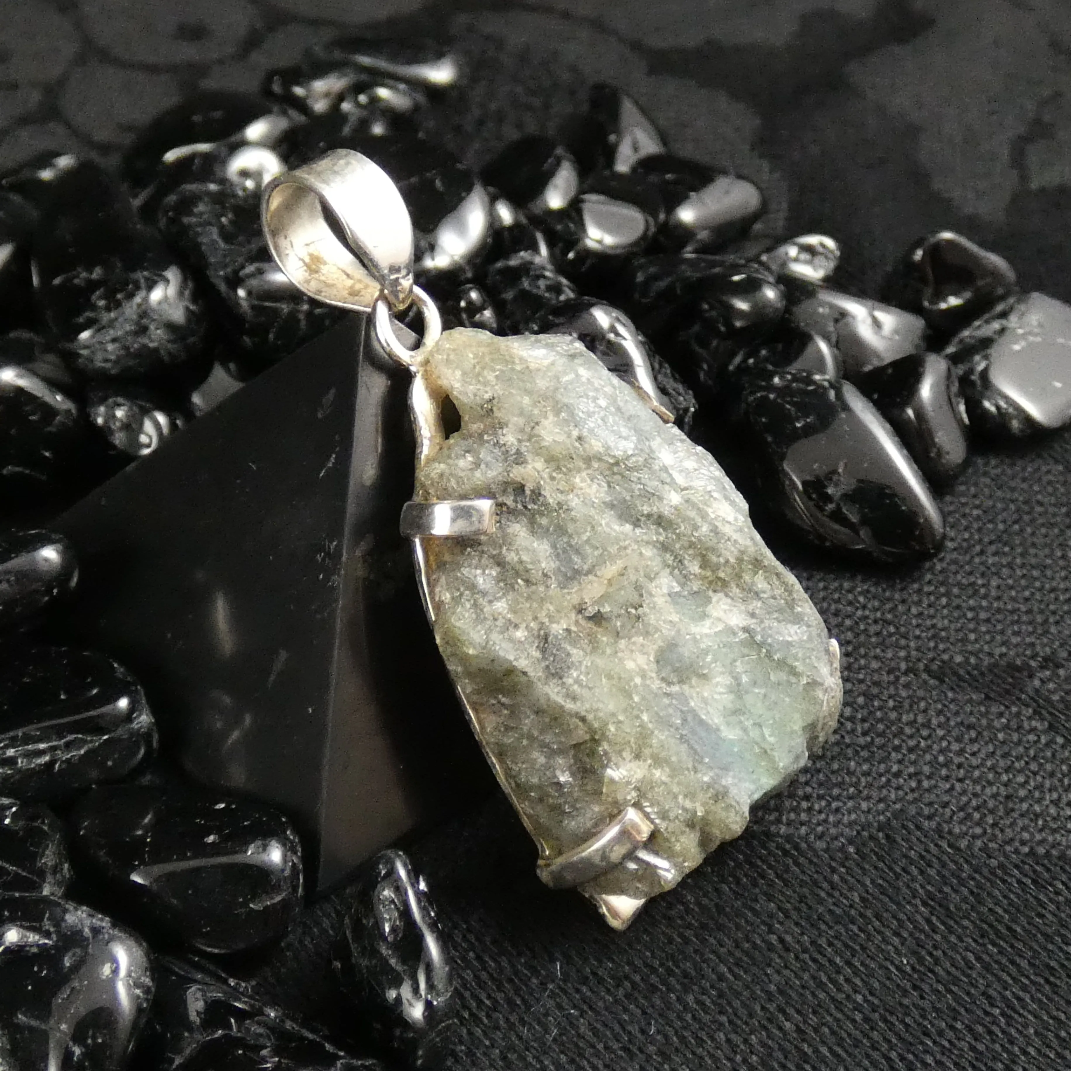 Rough Labradorite in Silver Pendant