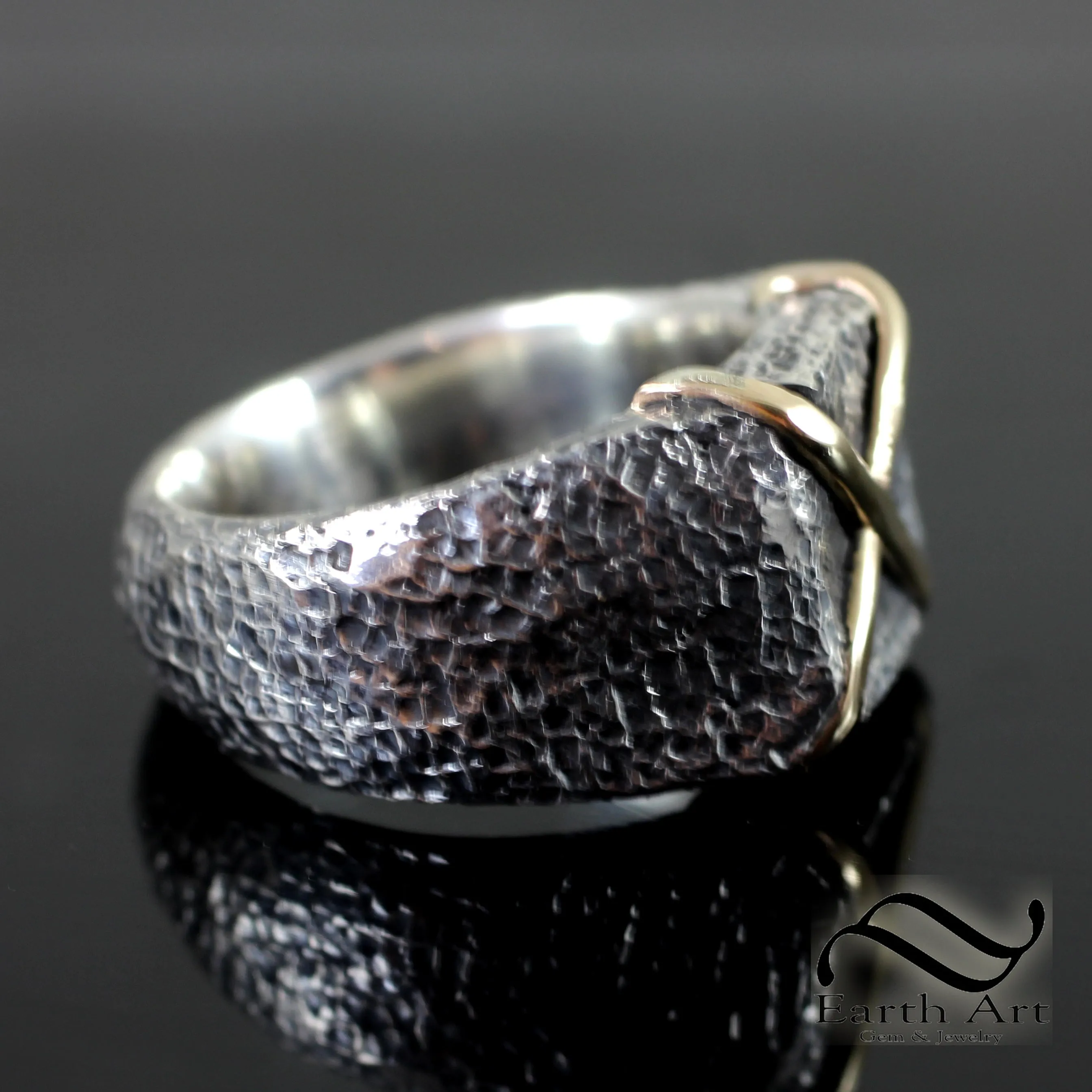 Rustic Gold X Ring - Sterling and 14k